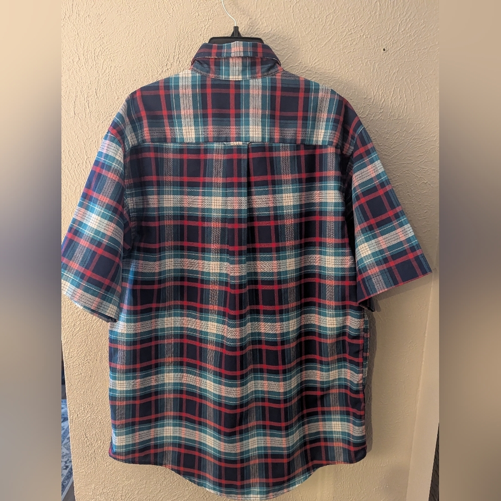 John Ashford Button Up Shirt Men’s Mediun Plaid Short Sleeves Wrinkle Free Work - Picture 5 of 6